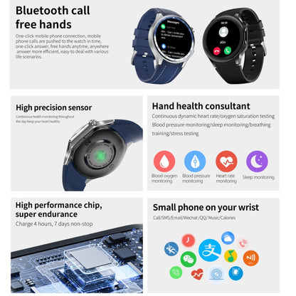 HD Watch X 1.43 inch IP68 BT5.3 Sport Smart Watch, Support Bluetooth Call / Sleep / Blood Oxygen / Heart Rate / Blood Pressure Health Monitor(Silver Steel + Blue Silicone Strap) - Smart Watches by PMC Jewellery | Online Shopping South Africa | PMC Jewellery | Buy Now Pay Later Mobicred