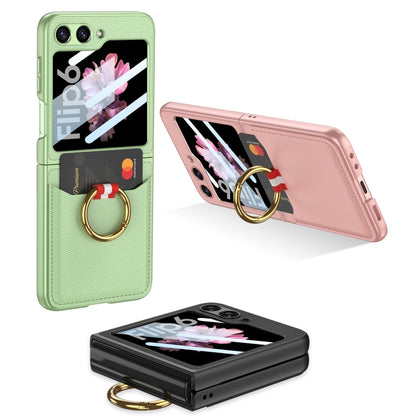 For Samsung Galaxy Z Flip6 GKK Integrated Ultra-thin Leather Card Slots Phone Case with Ring Holder(Pink) - Galaxy Z Flip6 5G Cases by GKK | Online Shopping South Africa | PMC Jewellery | Buy Now Pay Later Mobicred