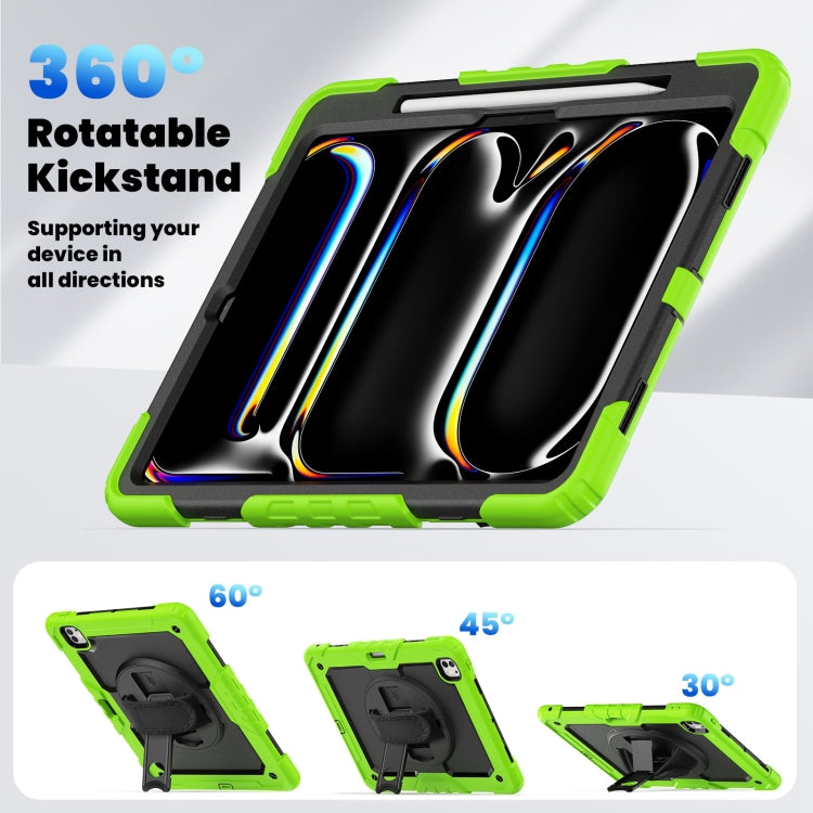 For iPad Pro 13 2024 Silicone Hybrid PC Tablet Case with Shoulder Strap(Black + Yellow Green) - iPad Pro 13 2024 Cases by PMC TechLife | Online Shopping South Africa | PMC TechLife | Buy Now Pay Later Mobicred