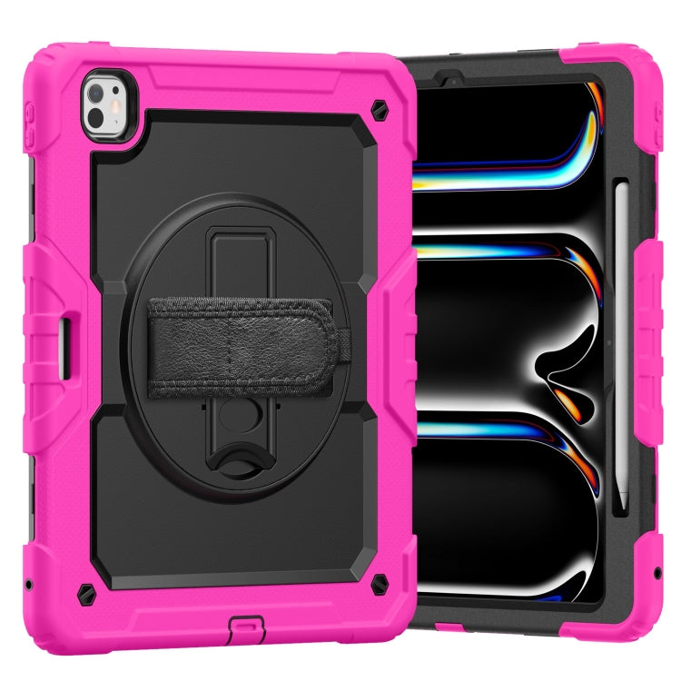 For iPad Pro 13 2024 Silicone Hybrid PC Tablet Case with Shoulder Strap(Black + Rose Red) - iPad Pro 13 2024 Cases by PMC TechLife | Online Shopping South Africa | PMC TechLife | Buy Now Pay Later Mobicred