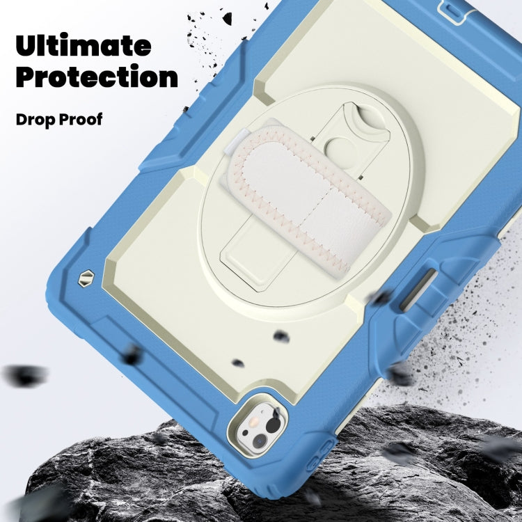For iPad Pro 13 2024 Silicone Hybrid PC Tablet Case with Shoulder Strap(Beige + Cyan-blue) - iPad Pro 13 2024 Cases by PMC TechLife | Online Shopping South Africa | PMC TechLife | Buy Now Pay Later Mobicred