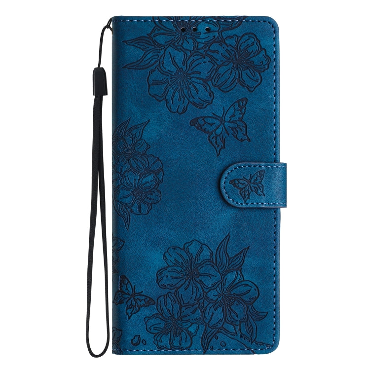 For iPhone 16 Pro Cherry Blossom Butterfly Skin Feel Embossed PU Phone Case(Blue) - iPhone 16 Pro Cases by PMC Jewellery | Online Shopping South Africa | PMC Jewellery | Buy Now Pay Later Mobicred