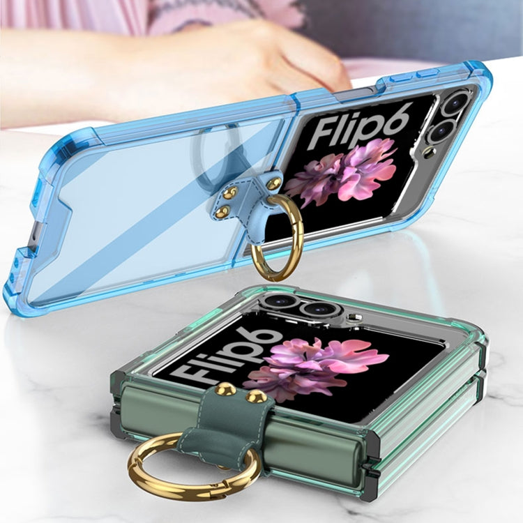 For Samsung Galaxy Z Flip6 GKK Airbag Ring Full Coverage Phone Case with Tempered Film(Blue) - Galaxy Z Flip6 5G Cases by GKK | Online Shopping South Africa | PMC Jewellery | Buy Now Pay Later Mobicred