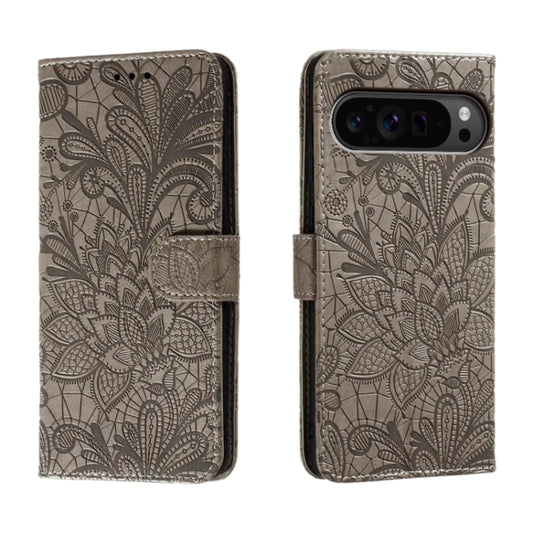 For Google Pixel 9 Pro Lace Flower Embossing Flip Leather Phone Case(Grey) - Google Cases by PMC Jewellery | Online Shopping South Africa | PMC Jewellery | Buy Now Pay Later Mobicred