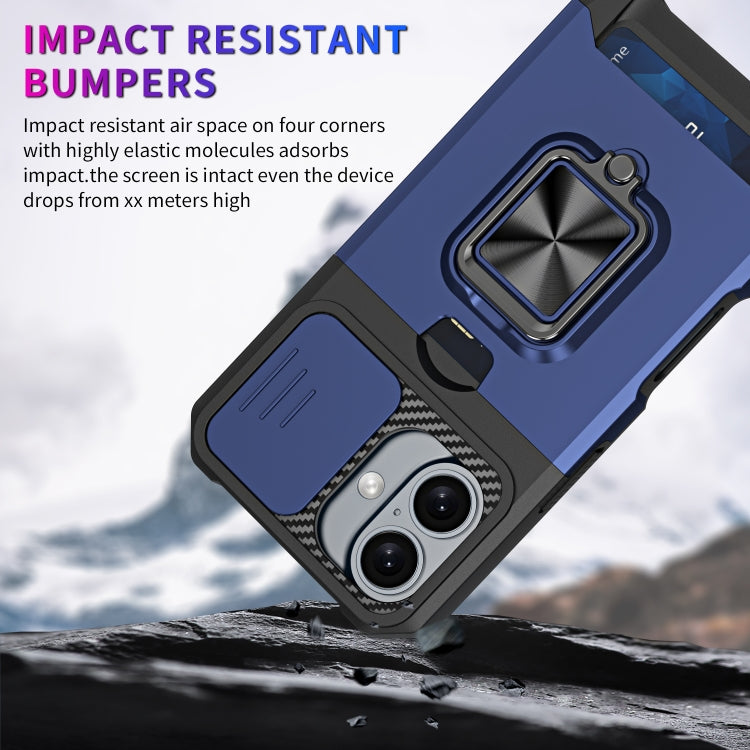 For iPhone 16 Camera Shield Card Slot PC+TPU Phone Case(Black) - iPhone 16 Cases by PMC TechLife | Online Shopping South Africa | PMC TechLife | Buy Now Pay Later Mobicred