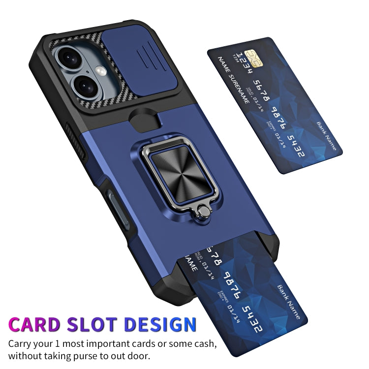 For iPhone 16 Camera Shield Card Slot PC+TPU Phone Case(Gold) - iPhone 16 Cases by PMC TechLife | Online Shopping South Africa | PMC TechLife | Buy Now Pay Later Mobicred