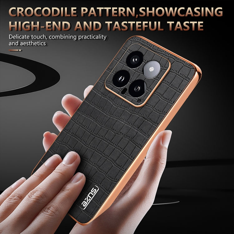 For Xiaomi 14 AZNS Electroplated Frame Crocodile Texture Full Coverage Phone Case(Green) - 14 Cases by AZNS | Online Shopping South Africa | PMC Jewellery | Buy Now Pay Later Mobicred