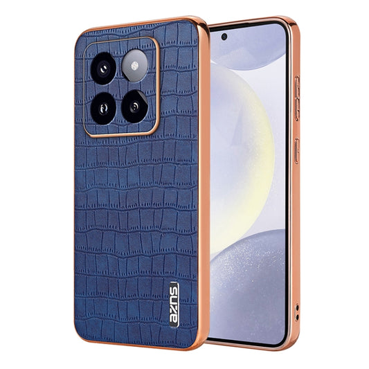 For Xiaomi 14 Pro AZNS Electroplated Frame Crocodile Texture Full Coverage Phone Case(Blue) - 14 Pro Cases by AZNS | Online Shopping South Africa | PMC Jewellery | Buy Now Pay Later Mobicred