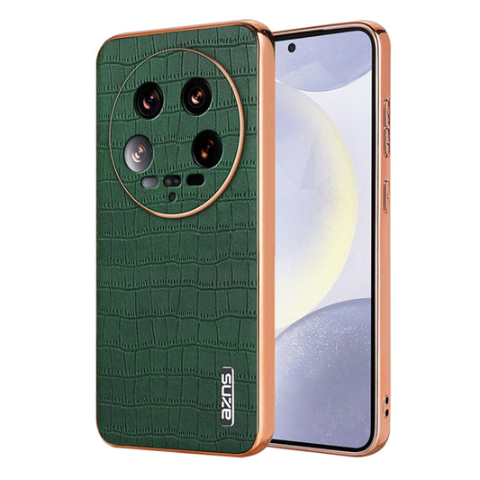 For Xiaomi 14 Ultra AZNS Electroplated Frame Crocodile Texture Full Coverage Phone Case(Green) - 14 Ultra Cases by AZNS | Online Shopping South Africa | PMC Jewellery | Buy Now Pay Later Mobicred