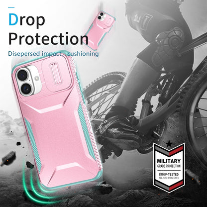 For iPhone 16 Plus Sliding Camshield Phone Case(Pink + Grey Green) - iPhone 16 Plus Cases by PMC Jewellery | Online Shopping South Africa | PMC Jewellery | Buy Now Pay Later Mobicred