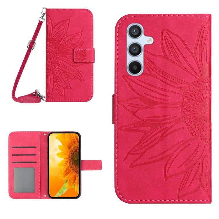 For Samsung Galaxy S25+ 5G Skin Feel Sun Flower Embossed Flip Leather Phone Case with Lanyard(Rose Red) - Galaxy S25+ 5G Cases by PMC Jewellery | Online Shopping South Africa | PMC Jewellery | Buy Now Pay Later Mobicred