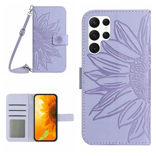 For Samsung Galaxy S25 Ultra 5G Skin Feel Sun Flower Embossed Flip Leather Phone Case with Lanyard(Purple) - Galaxy S25 Ultra 5G Cases by PMC Jewellery | Online Shopping South Africa | PMC Jewellery | Buy Now Pay Later Mobicred