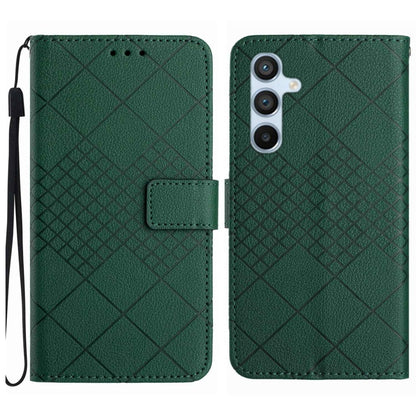 For Samsung Galaxy S25 5G Rhombic Grid Texture Leather Phone Case(Green) - Galaxy S25 5G Cases by PMC Jewellery | Online Shopping South Africa | PMC Jewellery | Buy Now Pay Later Mobicred