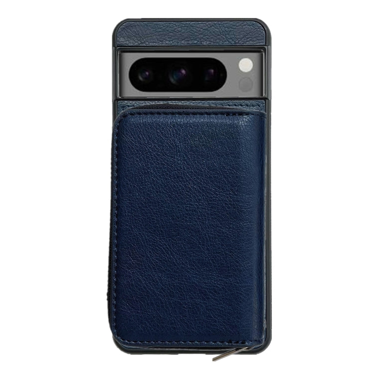 For Google Pixel 8 Solid Color Zipper 11-Card Slots Bag Phone Case with Lanyard(Blue) - free shipping - PMC TechLife - Order now!