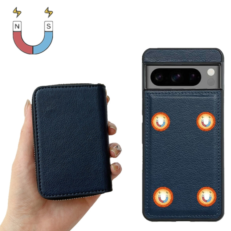 For Google Pixel 8 Solid Color Zipper 11-Card Slots Bag Phone Case with Lanyard(Blue) - free shipping - PMC TechLife - Order now!