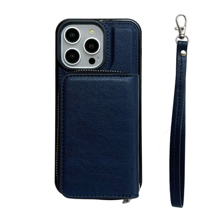 For iPhone 16 Pro Max Solid Color Zipper 11-Card Slots Bag Phone Case with Lanyard(Blue) - iPhone 16 Pro Max Cases by PMC Jewellery | Online Shopping South Africa | PMC Jewellery | Buy Now Pay Later Mobicred