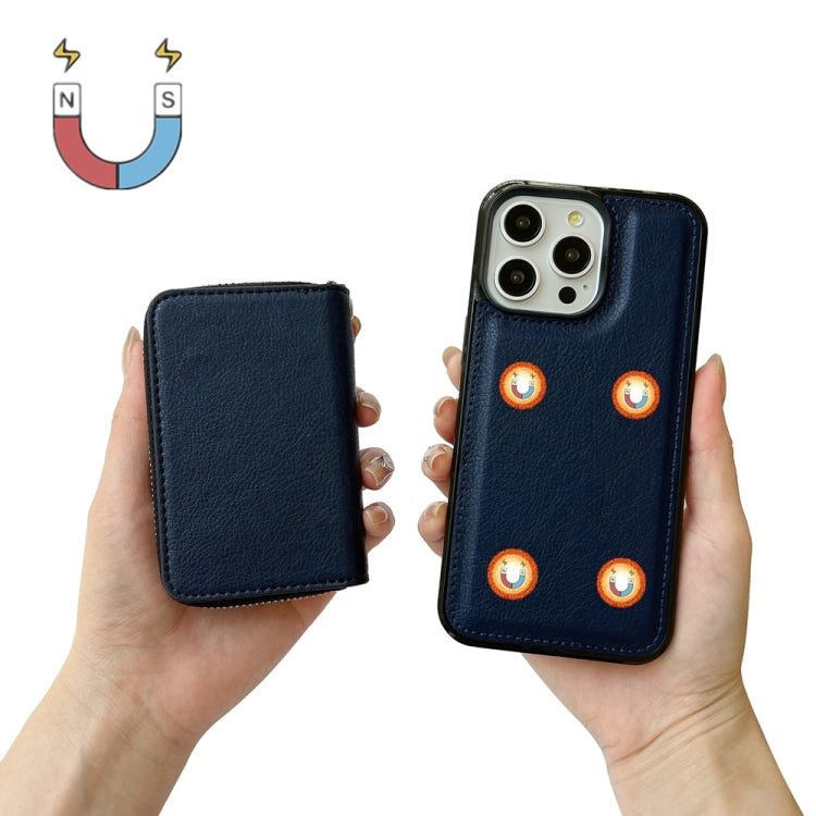 For iPhone 16 Pro Max Solid Color Zipper 11-Card Slots Bag Phone Case with Lanyard(Blue) - iPhone 16 Pro Max Cases by PMC Jewellery | Online Shopping South Africa | PMC Jewellery | Buy Now Pay Later Mobicred