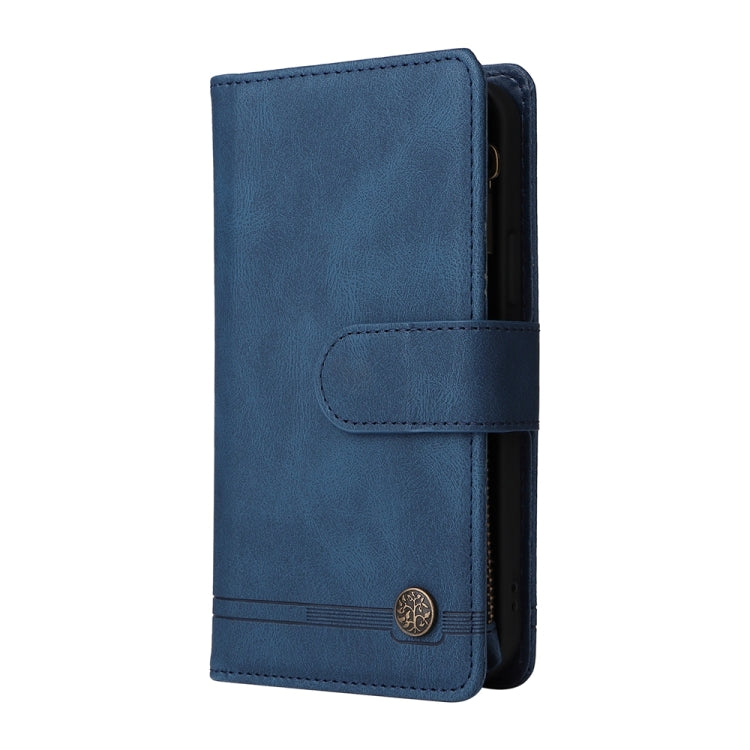 For iPhone 16 Pro Skin Feel Multi-Card Wallet Zipper Leather Phone Case(Blue) - iPhone 16 Pro Cases by PMC TechLife | Online Shopping South Africa | PMC TechLife | Buy Now Pay Later Mobicred