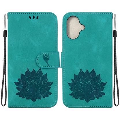 For iPhone 16 Plus Lotus Embossed Leather Phone Case(Green) - iPhone 16 Plus Cases by PMC Jewellery | Online Shopping South Africa | PMC Jewellery | Buy Now Pay Later Mobicred