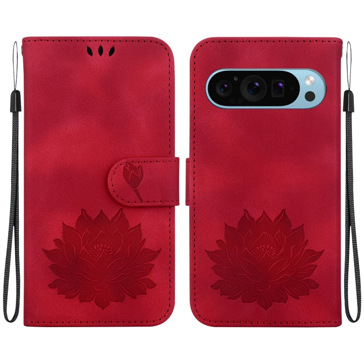 For Google Pixel 9 Pro Lotus Embossed Leather Phone Case(Red) - Google Cases by PMC Jewellery | Online Shopping South Africa | PMC Jewellery | Buy Now Pay Later Mobicred