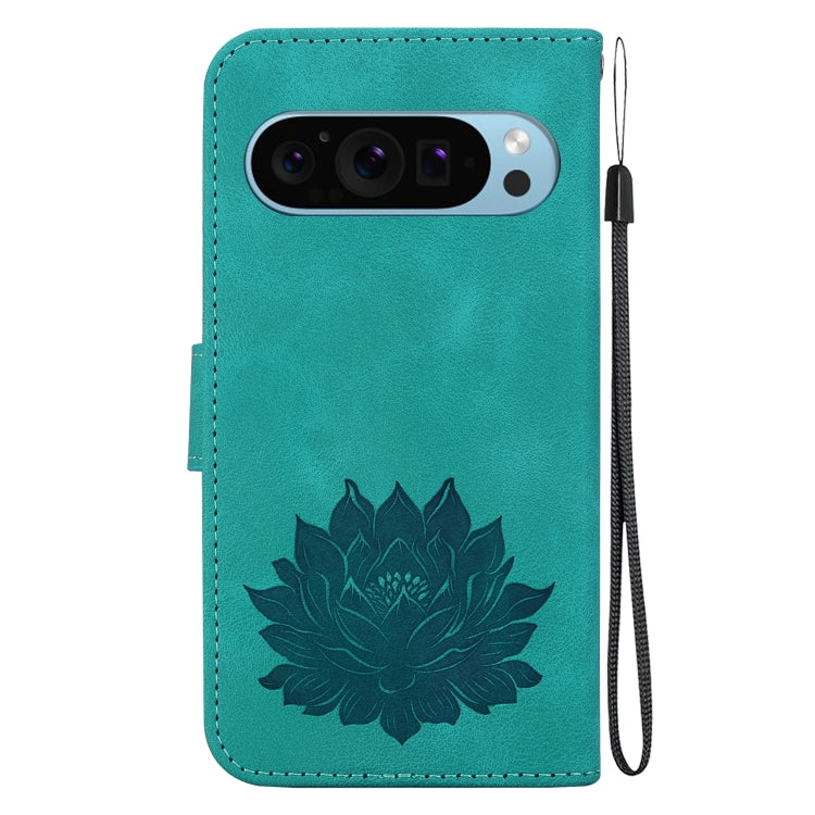 For Google Pixel 9 Pro Lotus Embossed Leather Phone Case(Green) - Google Cases by PMC Jewellery | Online Shopping South Africa | PMC Jewellery | Buy Now Pay Later Mobicred