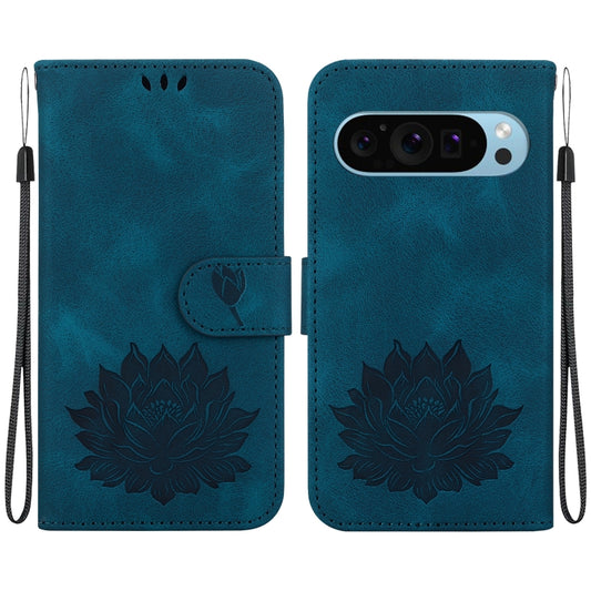 For Google Pixel 9 Lotus Embossed Leather Phone Case(Dark Blue) - Google Cases by PMC Jewellery | Online Shopping South Africa | PMC Jewellery | Buy Now Pay Later Mobicred