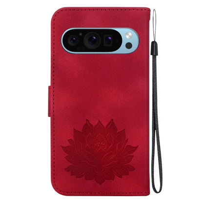 For Google Pixel 9 Lotus Embossed Leather Phone Case(Red) - Google Cases by PMC Jewellery | Online Shopping South Africa | PMC Jewellery | Buy Now Pay Later Mobicred