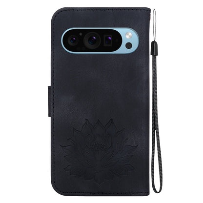 For Google Pixel 9 Lotus Embossed Leather Phone Case(Black) - Google Cases by PMC Jewellery | Online Shopping South Africa | PMC Jewellery | Buy Now Pay Later Mobicred