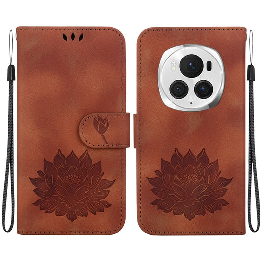 For Honor Magic6 Pro Lotus Embossed Leather Phone Case(Brown) - Honor Cases by PMC Jewellery | Online Shopping South Africa | PMC Jewellery | Buy Now Pay Later Mobicred