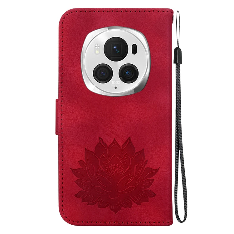 For Honor Magic6 Pro Lotus Embossed Leather Phone Case(Red) - Honor Cases by PMC Jewellery | Online Shopping South Africa | PMC Jewellery | Buy Now Pay Later Mobicred