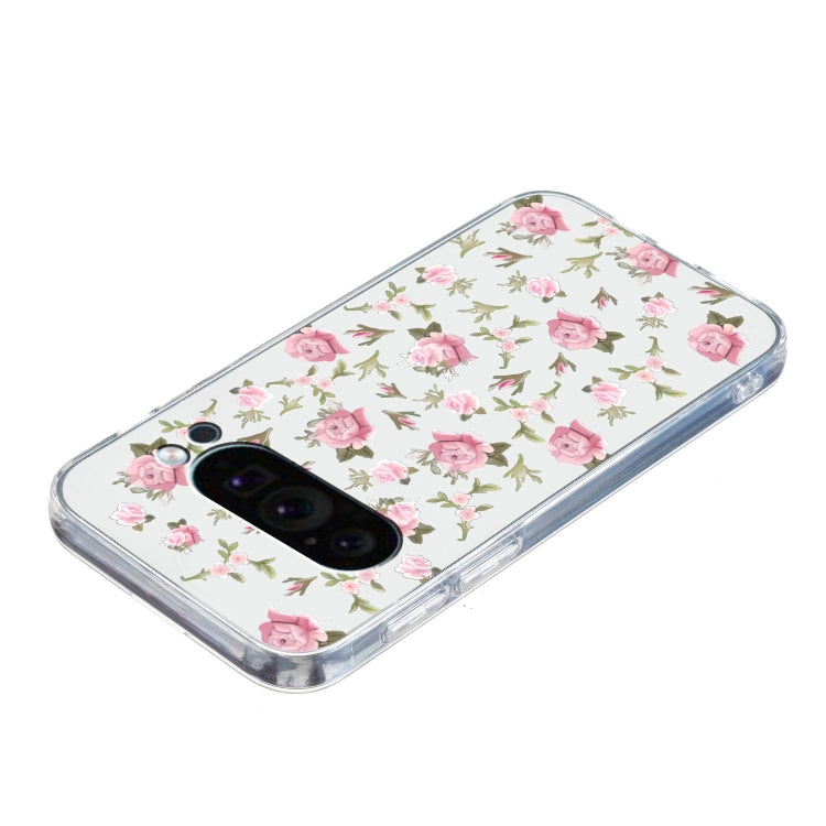 For Google Pixel 9 Colored Drawing Pattern Transparent TPU Phone Case(Pink Floral) - Google Cases by PMC Jewellery | Online Shopping South Africa | PMC Jewellery | Buy Now Pay Later Mobicred