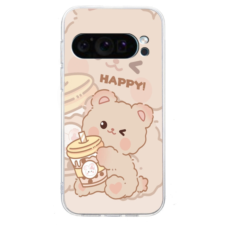 For Google Pixel 9 Colored Drawing Pattern Transparent TPU Phone Case(Bear) - Google Cases by PMC Jewellery | Online Shopping South Africa | PMC Jewellery | Buy Now Pay Later Mobicred