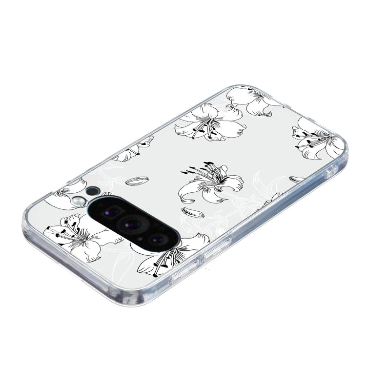 For Google Pixel 9 Pro Colored Drawing Pattern Transparent TPU Phone Case(White Flower) - Google Cases by PMC Jewellery | Online Shopping South Africa | PMC Jewellery | Buy Now Pay Later Mobicred