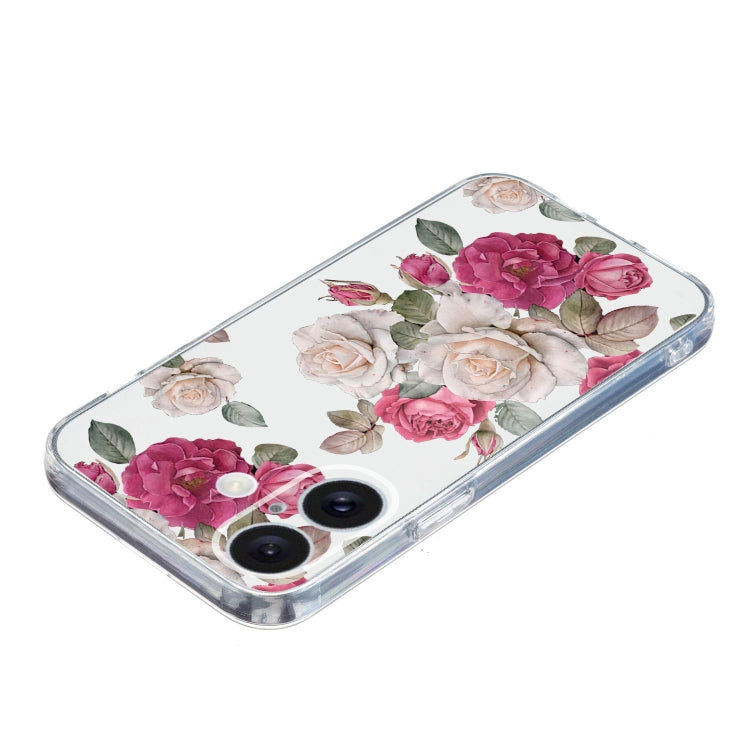 For iPhone 16 Colored Drawing Pattern Transparent TPU Phone Case(Peony) - iPhone 16 Cases by PMC Jewellery | Online Shopping South Africa | PMC Jewellery | Buy Now Pay Later Mobicred