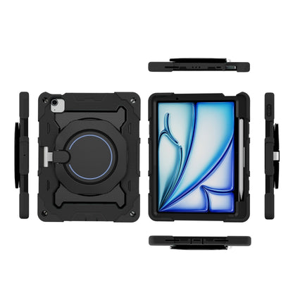 For iPad Air 11 2024 Armor Portable Rotating Ring Holder Silicone Tablet Case with Pen Slot(Black) - iPad Air 11 2024 Cases by PMC Jewellery | Online Shopping South Africa | PMC Jewellery | Buy Now Pay Later Mobicred