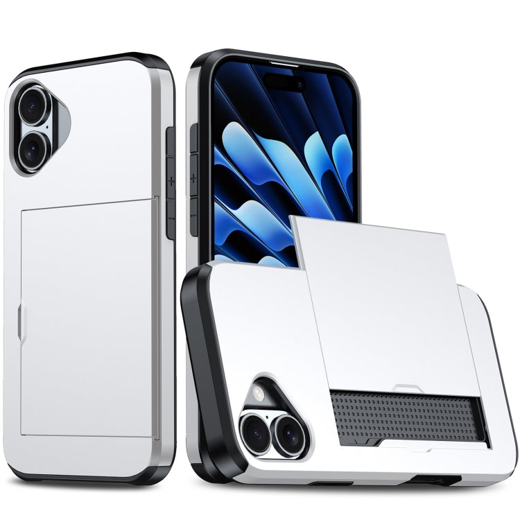 For iPhone 16 Plus Shockproof Armor Phone Case with Card Slot(Silver) - free shipping - PMC TechLife - Order now!