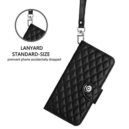 For Blackview A53 Rhombic Texture Flip Leather Phone Case with Lanyard(Black) - More Brand by PMC Jewellery | Online Shopping South Africa | PMC Jewellery | Buy Now Pay Later Mobicred