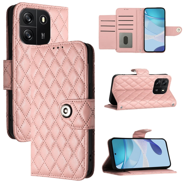 For Blackview Wave 6C Rhombic Texture Flip Leather Phone Case with Lanyard(Coral Pink) - More Brand by PMC Jewellery | Online Shopping South Africa | PMC Jewellery | Buy Now Pay Later Mobicred