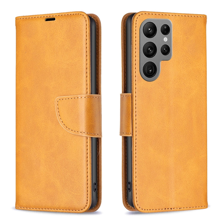 For Samsung Galaxy S25 Ultra 5G Lambskin Texture Pure Color Flip Leather Phone Case(Yellow) - Galaxy S25 Ultra 5G Cases by PMC Jewellery | Online Shopping South Africa | PMC Jewellery | Buy Now Pay Later Mobicred