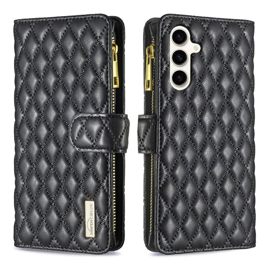 For Samsung Galaxy S24 FE 5G Diamond Lattice Zipper Wallet Leather Flip Phone Case(Black) - Galaxy S24 FE 5G Cases by PMC Jewellery | Online Shopping South Africa | PMC Jewellery | Buy Now Pay Later Mobicred