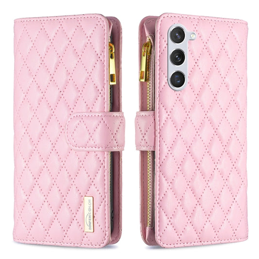 For Samsung Galaxy S25 5G Diamond Lattice Zipper Wallet Leather Flip Phone Case(Pink) - Galaxy S25 5G Cases by PMC Jewellery | Online Shopping South Africa | PMC Jewellery | Buy Now Pay Later Mobicred