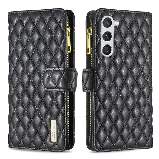 For Samsung Galaxy S25 5G Diamond Lattice Zipper Wallet Leather Flip Phone Case(Black) - Galaxy S25 5G Cases by PMC Jewellery | Online Shopping South Africa | PMC Jewellery | Buy Now Pay Later Mobicred