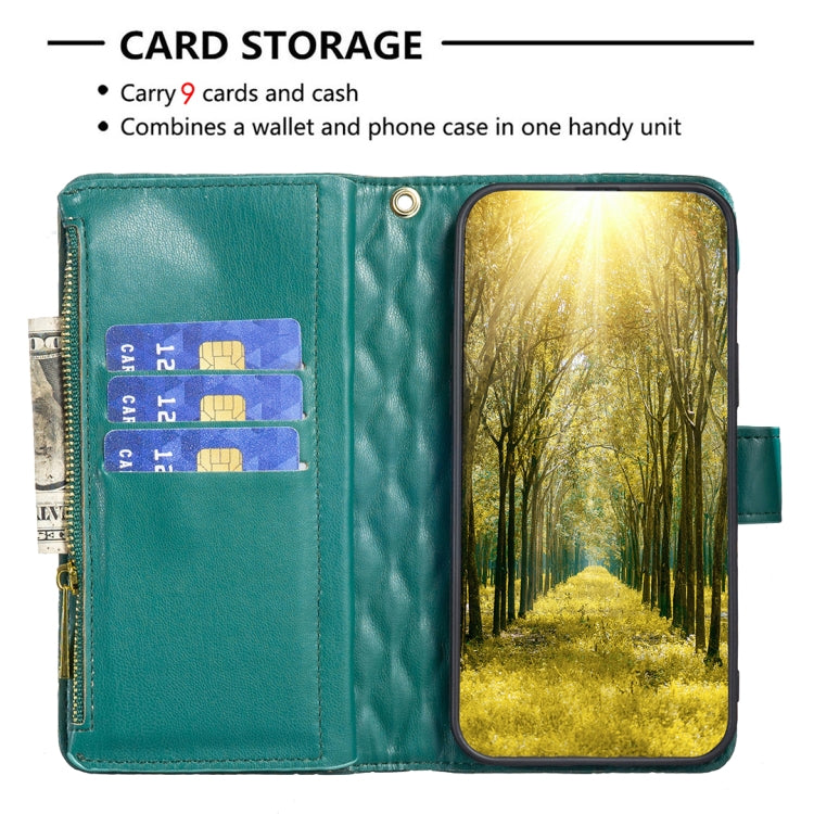 For Samsung Galaxy S25 Ultra 5G Diamond Lattice Zipper Wallet Leather Flip Phone Case(Green) - Galaxy S25 Ultra 5G Cases by PMC Jewellery | Online Shopping South Africa | PMC Jewellery | Buy Now Pay Later Mobicred