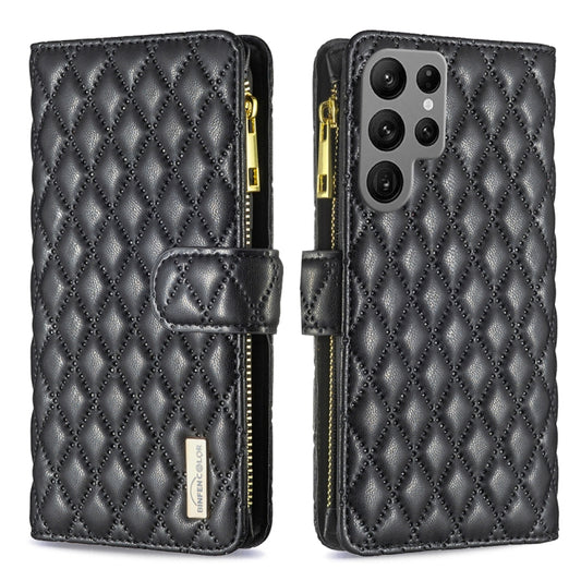 For Samsung Galaxy S25 Ultra 5G Diamond Lattice Zipper Wallet Leather Flip Phone Case(Black) - Galaxy S25 Ultra 5G Cases by PMC Jewellery | Online Shopping South Africa | PMC Jewellery | Buy Now Pay Later Mobicred