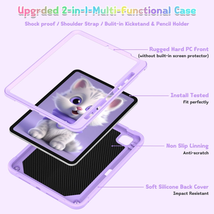 For iPad Pro 11 2024 Cat Holder Silicone Hybrid PC Tablet Case with Strap(Purple) - iPad Pro 11 2024 Cases by PMC Jewellery | Online Shopping South Africa | PMC Jewellery | Buy Now Pay Later Mobicred