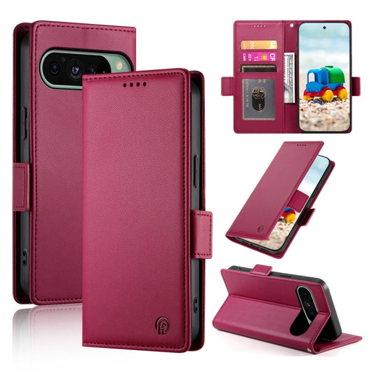 For Google Pixel 9 Side Buckle Magnetic Frosted Leather Phone Case(Wine Red) - Google Cases by PMC Jewellery | Online Shopping South Africa | PMC Jewellery | Buy Now Pay Later Mobicred