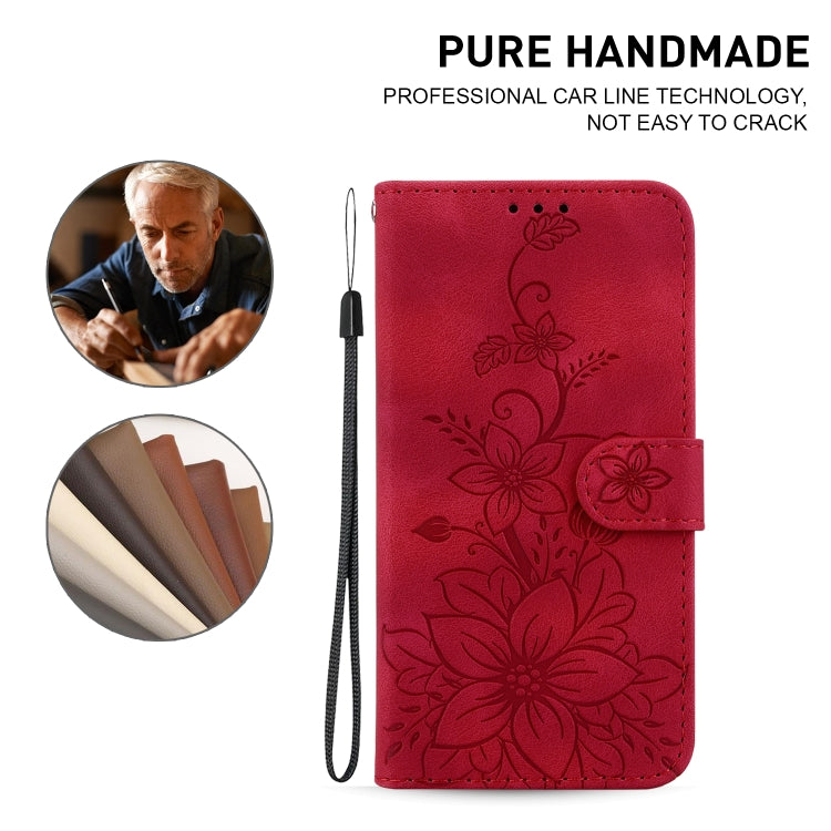 For Xiaomi Redmi K70 / K70 Pro Lily Embossed Leather Phone Case(Red) - K70 Cases by PMC Jewellery | Online Shopping South Africa | PMC Jewellery | Buy Now Pay Later Mobicred