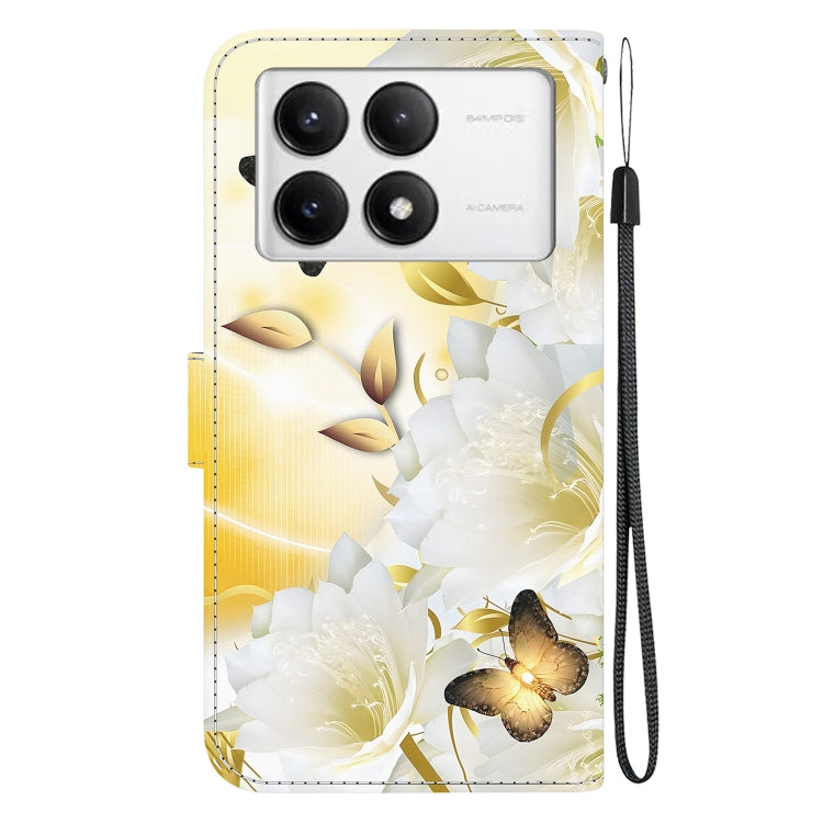 For Xiaomi Redmi K70 Pro / K70 Crystal Texture Colored Drawing Leather Phone Case(Gold Butterfly Epiphyllum) - K70 Cases by PMC Jewellery | Online Shopping South Africa | PMC Jewellery | Buy Now Pay Later Mobicred