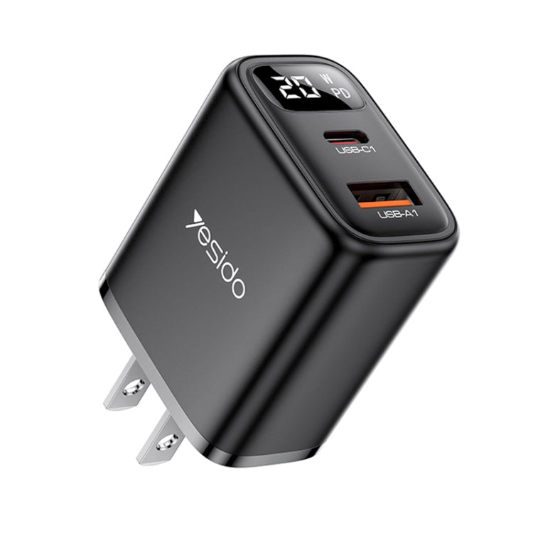 Yesido YC12U 20W USB-C / Type-C + USB Digital Display Charger, Specification:US Plug(Black) - free shipping - PMC TechLife - Order now!