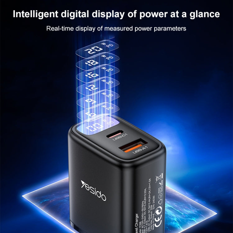 Yesido YC68 20W USB-C / Type-C + USB Digital Display Charger, Specification:EU Plug(Black) - free shipping - PMC TechLife - Order now!